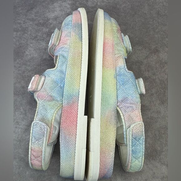 Chanel 22C Green Pink Blue White CC Logo Mule Slide Strap Flat Dad Sandal 40 - Picture 10 of 15